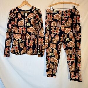 Disney Gingerbread House Pajama Set Navy and Brown